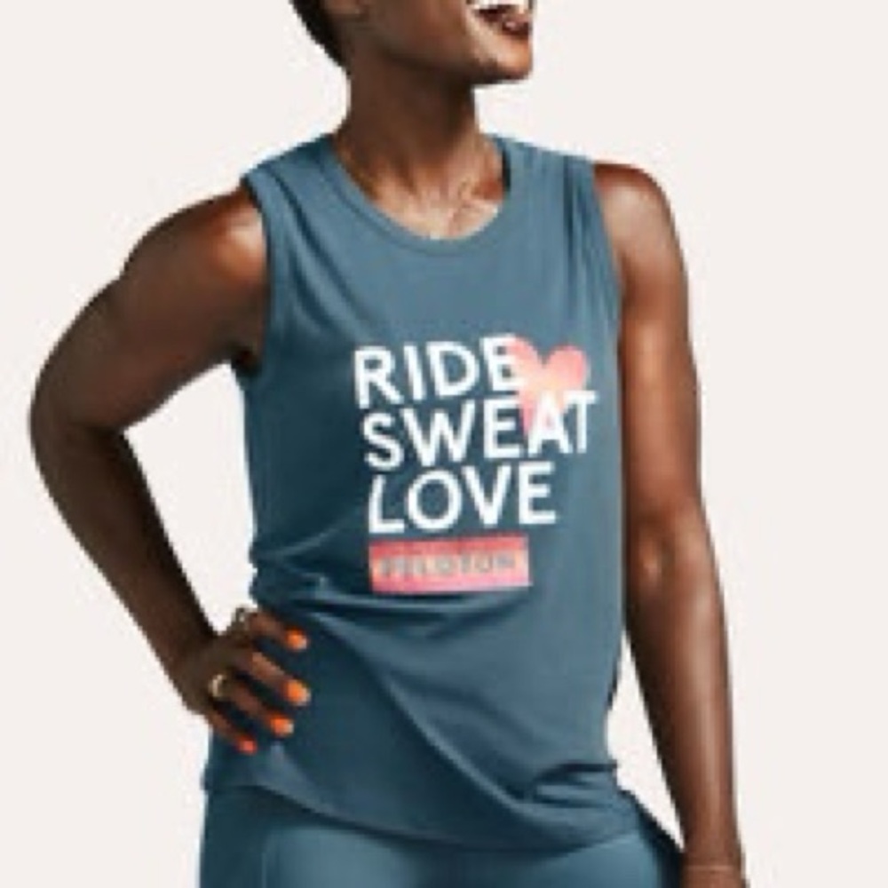 Peloton Studio Side Slit Muscle Tank Blue “Ride Sweat Love” size M